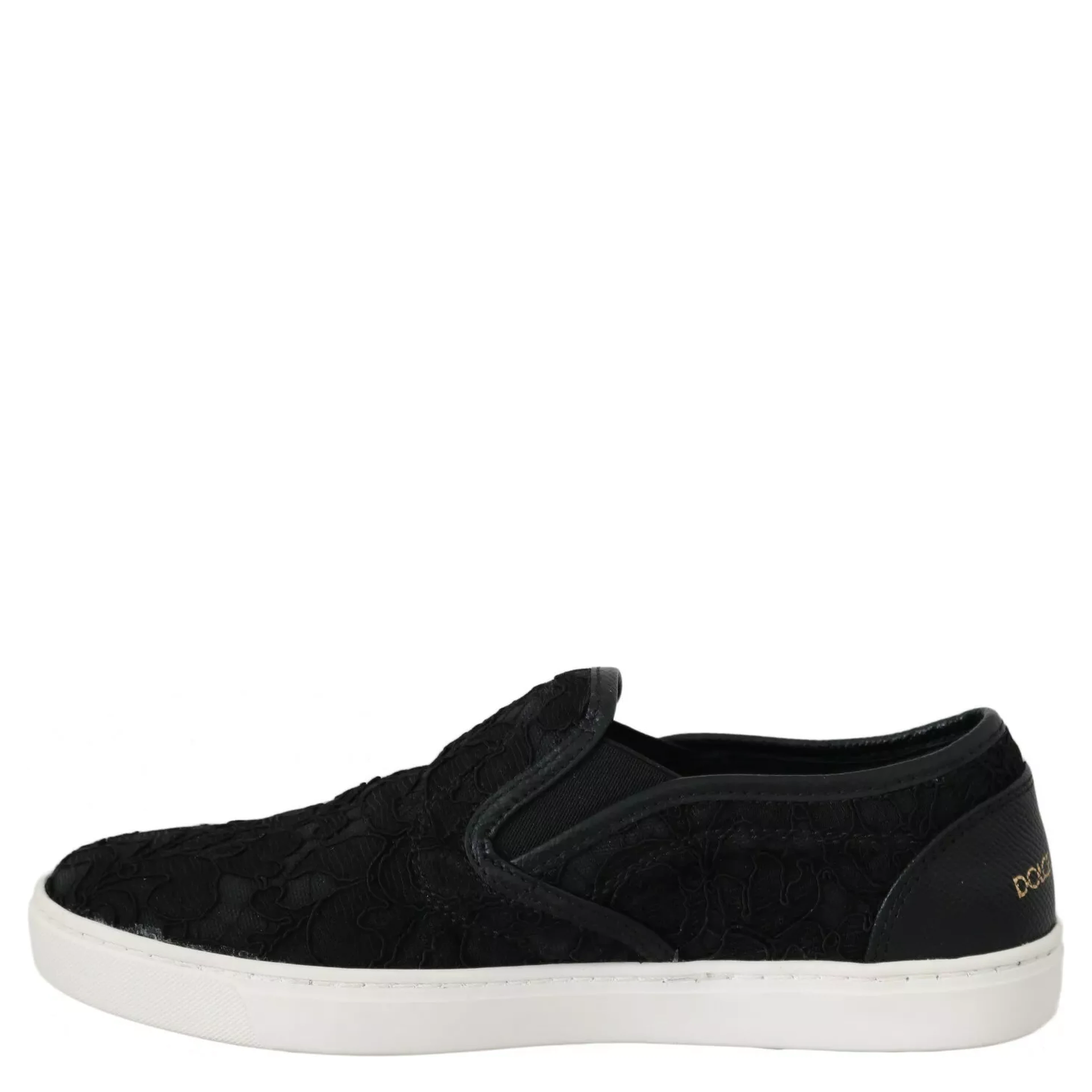 Black Lace Leather Logo Flat Slip-On Sneakers