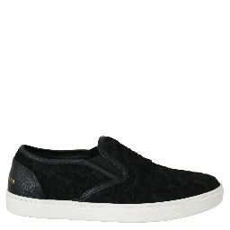 Black Lace Leather Logo Flat Slip-On Sneakers
