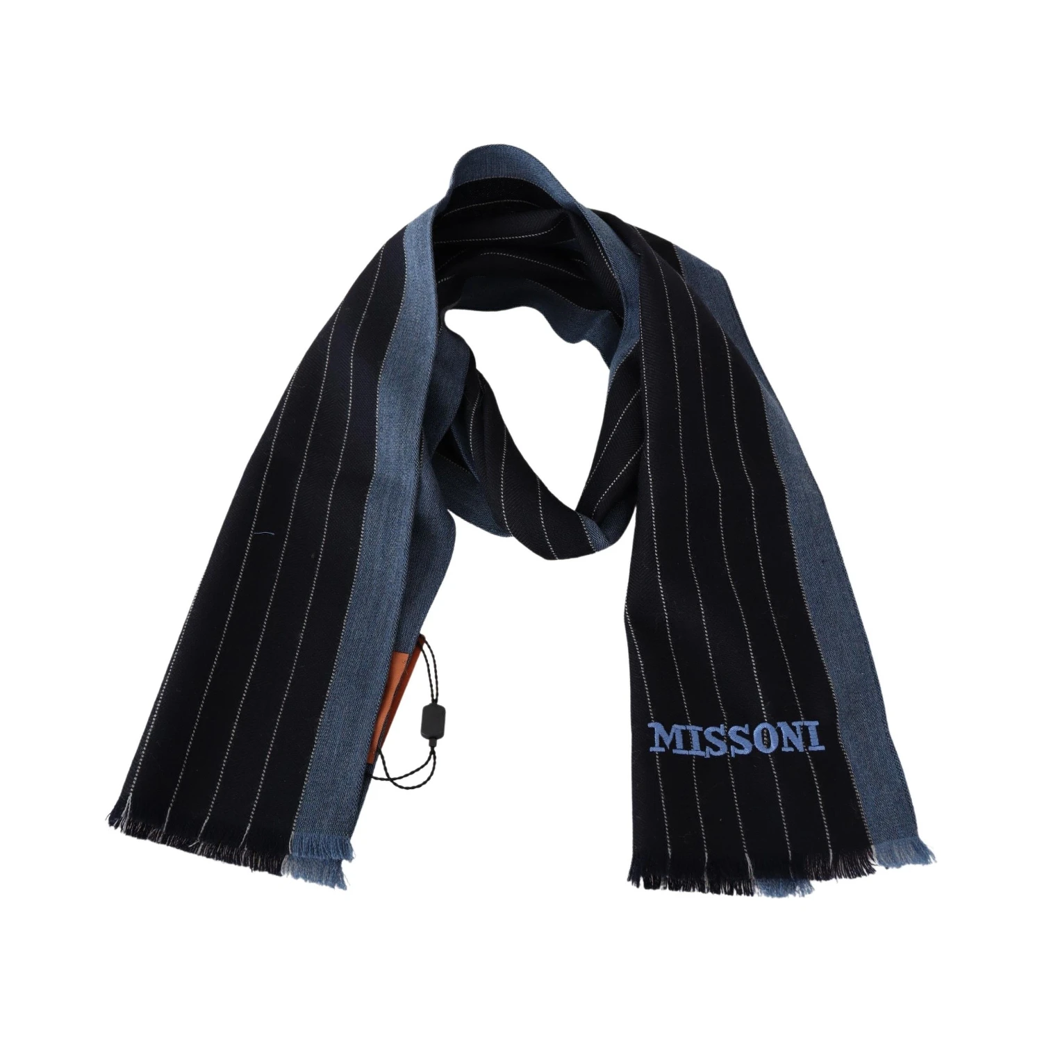 Black Blue Striped Wool Unisex Wrap scarf