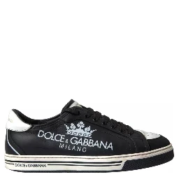 Black Leather Crown Milano Men Sneakers Shoes
