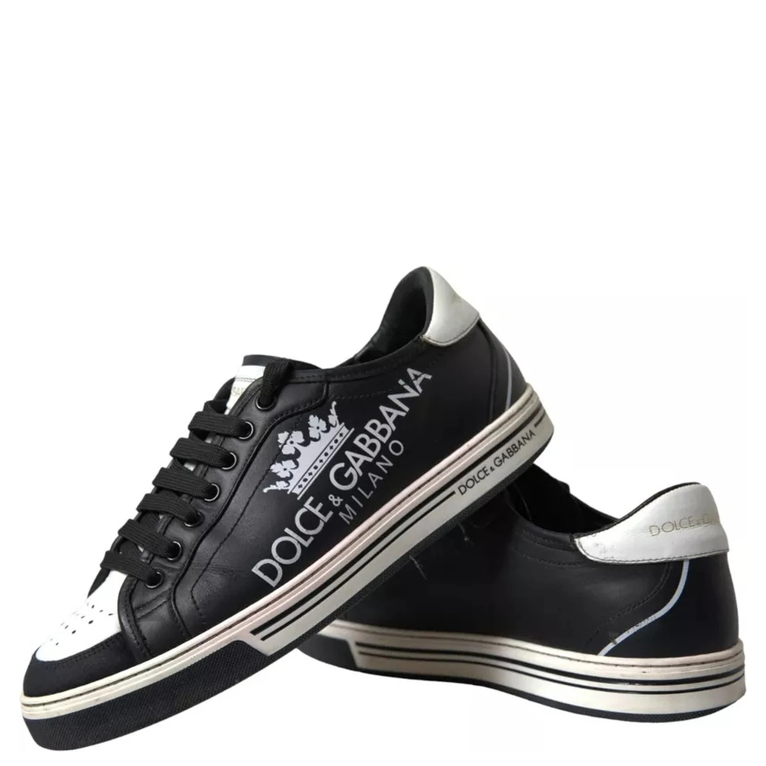 Black Leather Crown Milano Men Sneakers Shoes