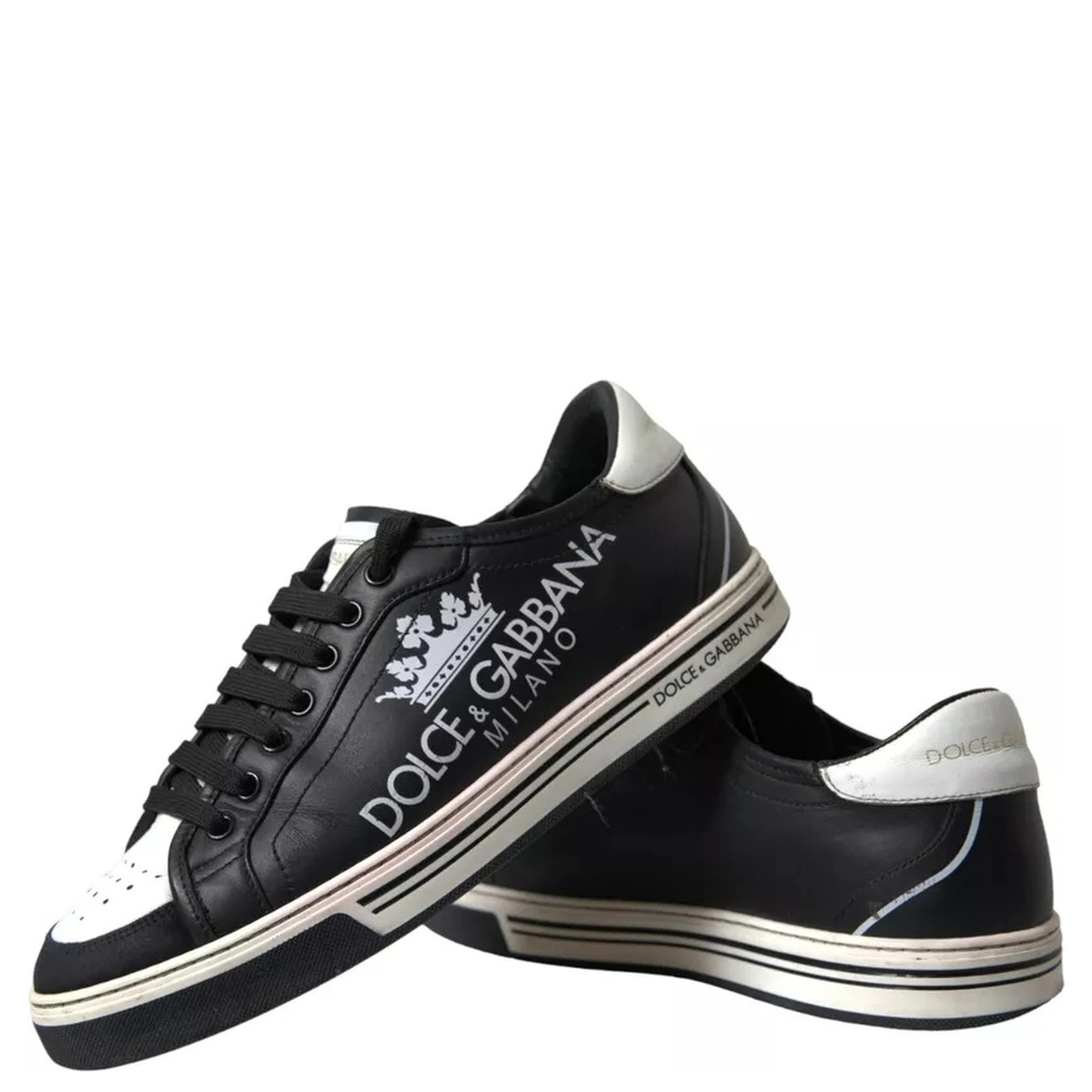 Black Leather Crown Milano Men Sneakers Shoes