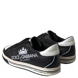 Black Leather Crown Milano Men Sneakers Shoes