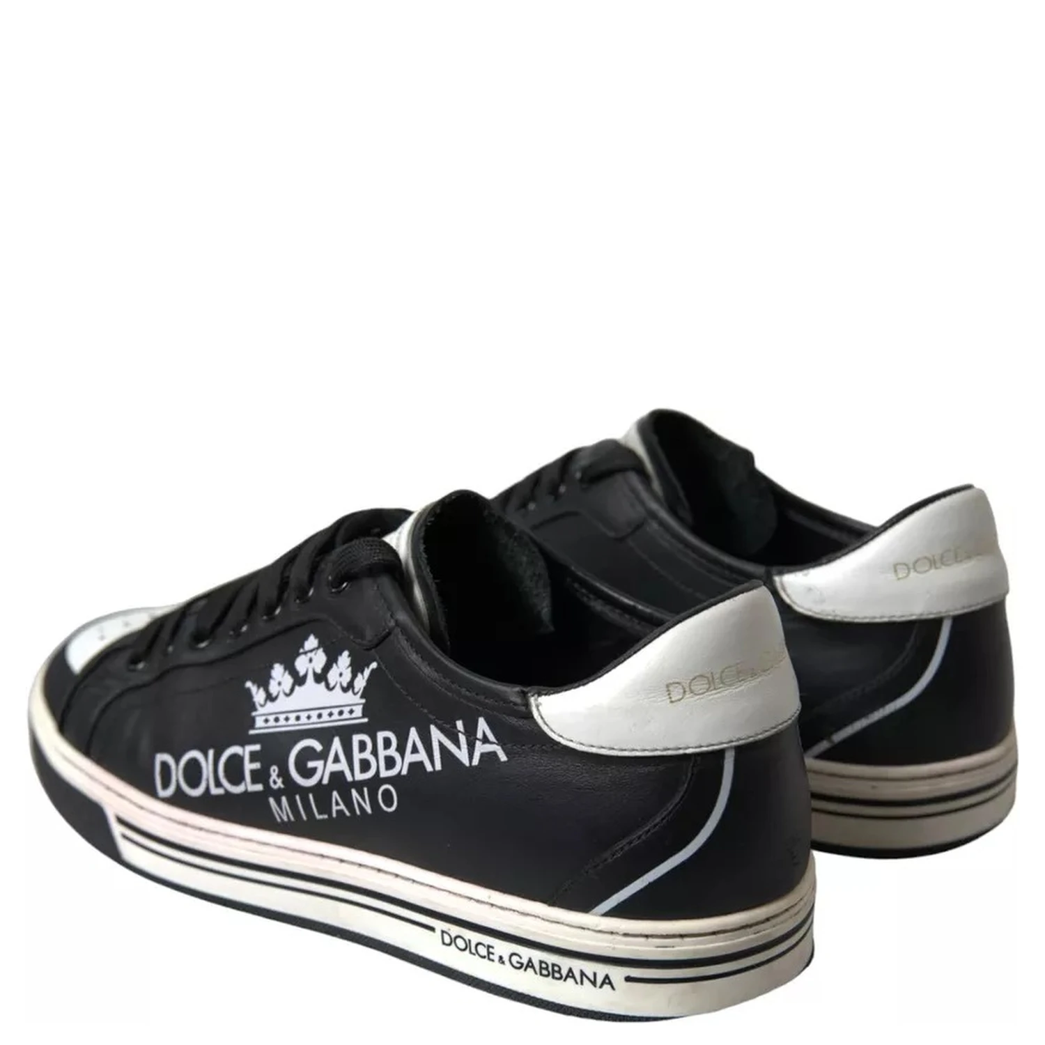 Black Leather Crown Milano Men Sneakers Shoes