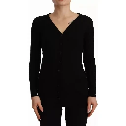 Black Wool Knit Button Down Cardigan Sweater