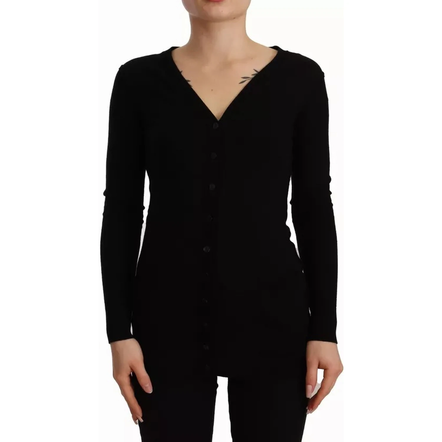 Black Wool Knit Button Down Cardigan Sweater