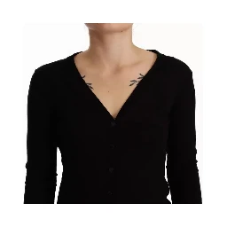 Black Wool Knit Button Down Cardigan Sweater