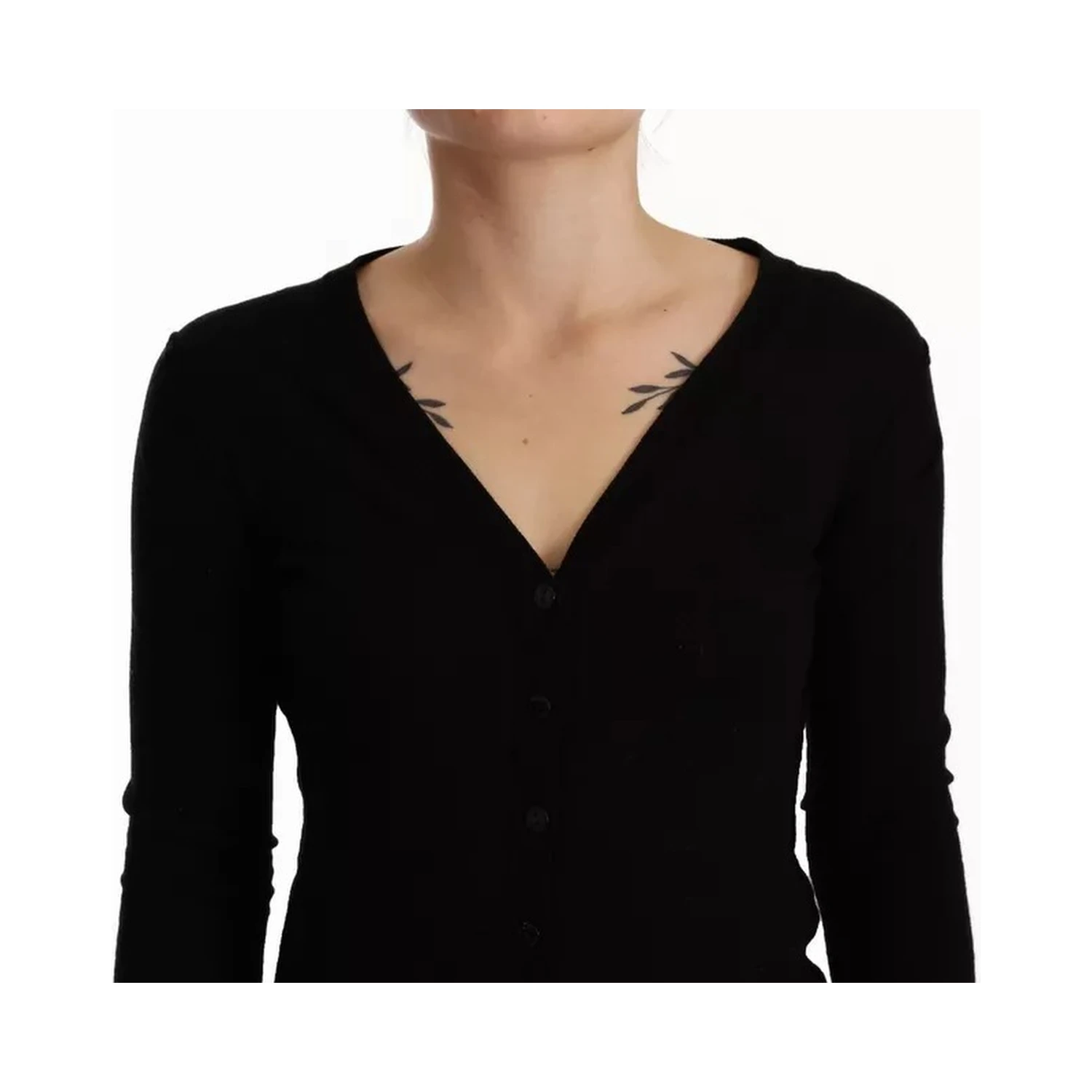 Black Wool Knit Button Down Cardigan Sweater