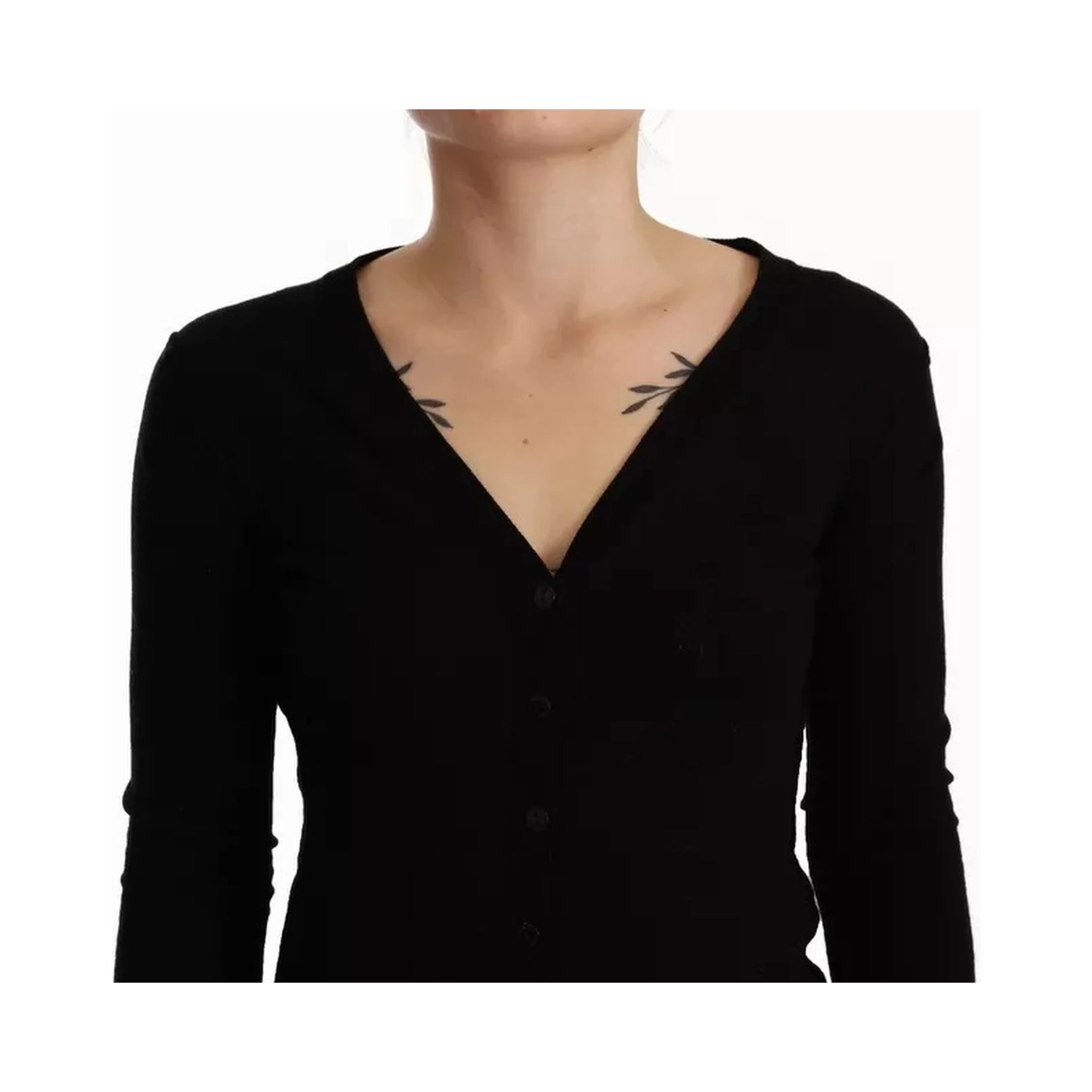 Black Wool Knit Button Down Cardigan Sweater