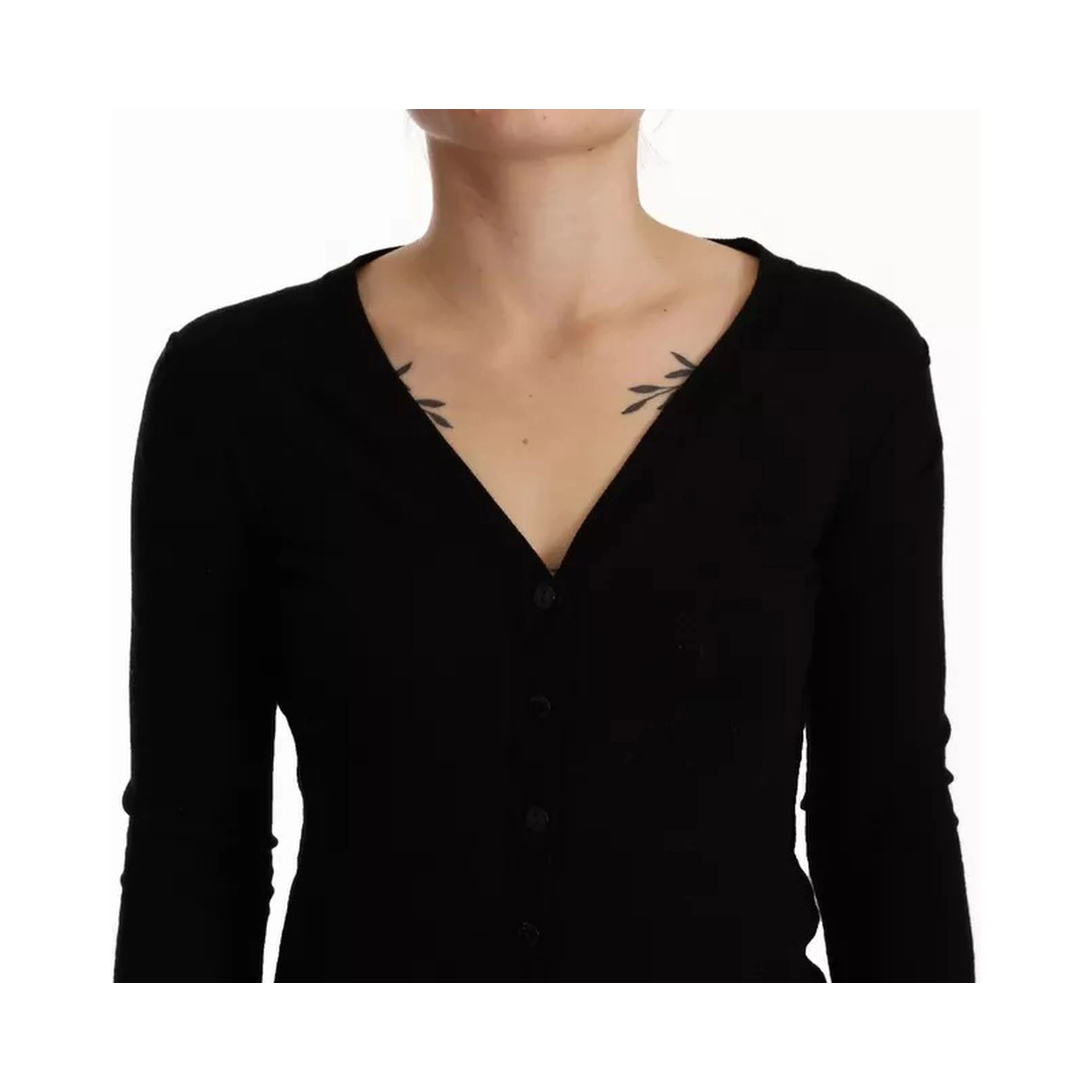 Black Wool Knit Button Down Cardigan Sweater