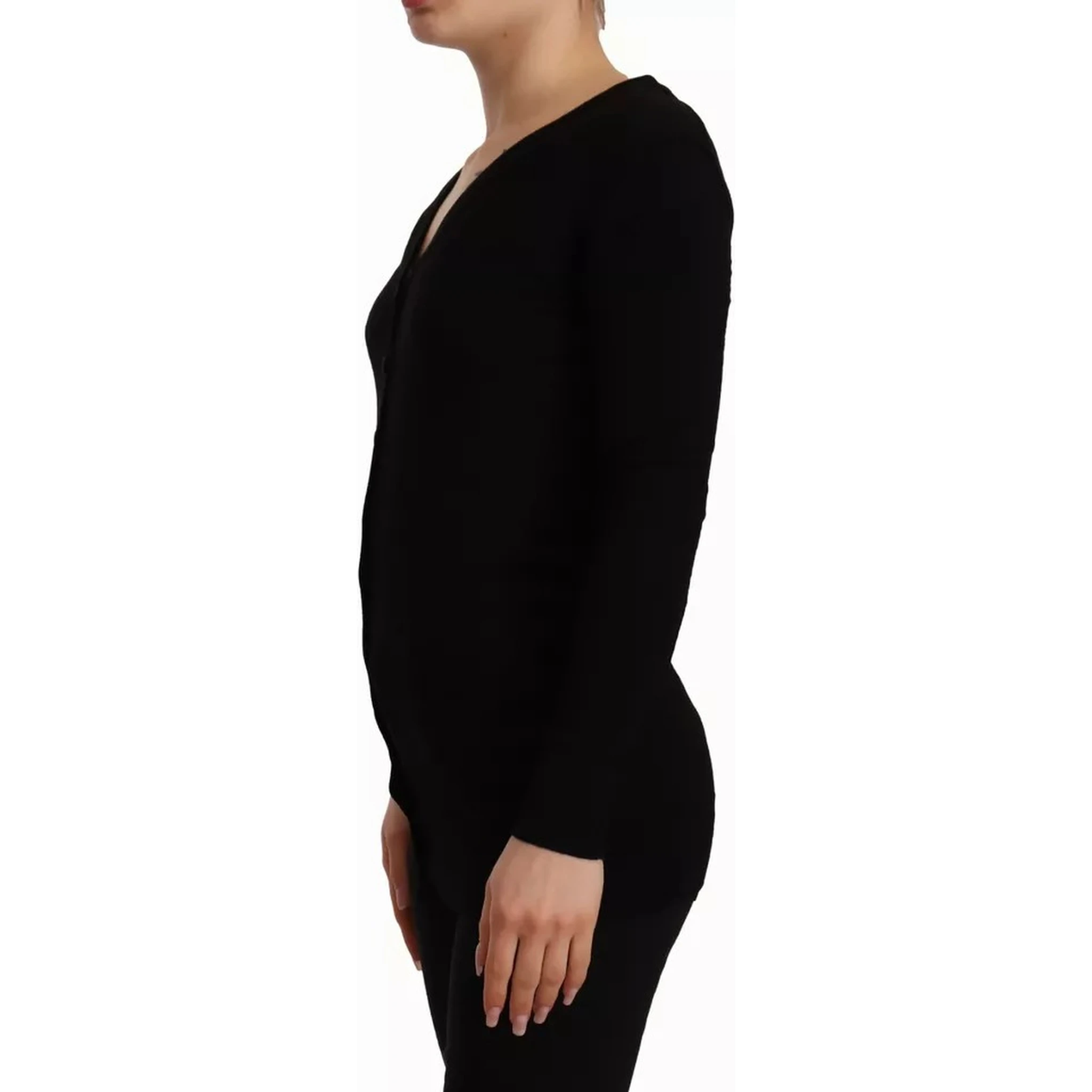 Black Wool Knit Button Down Cardigan Sweater