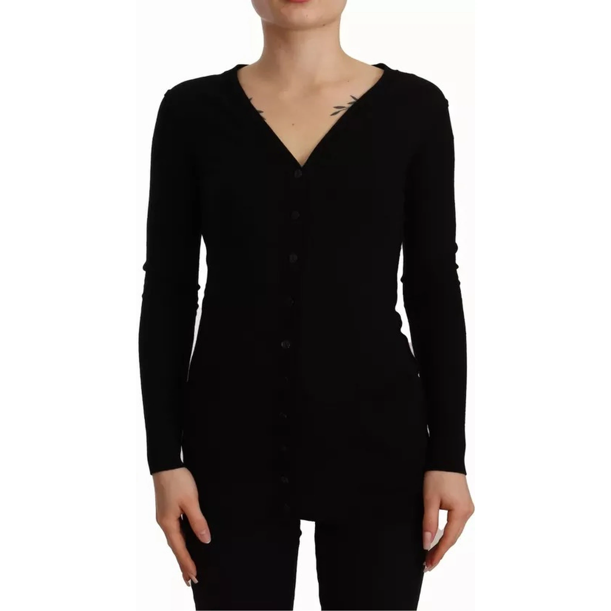 Black Wool Knit Button Down Cardigan Sweater