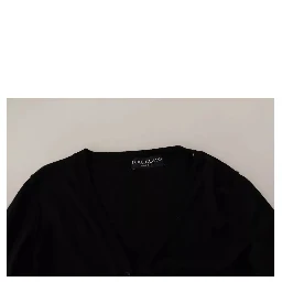 Black Wool Knit Button Down Cardigan Sweater