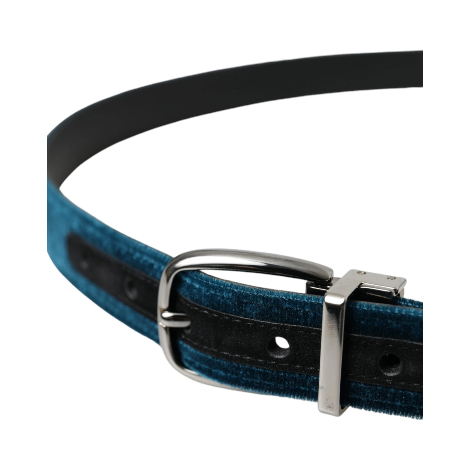 Blue Velvet Leather Silver Metal Buckle Belt