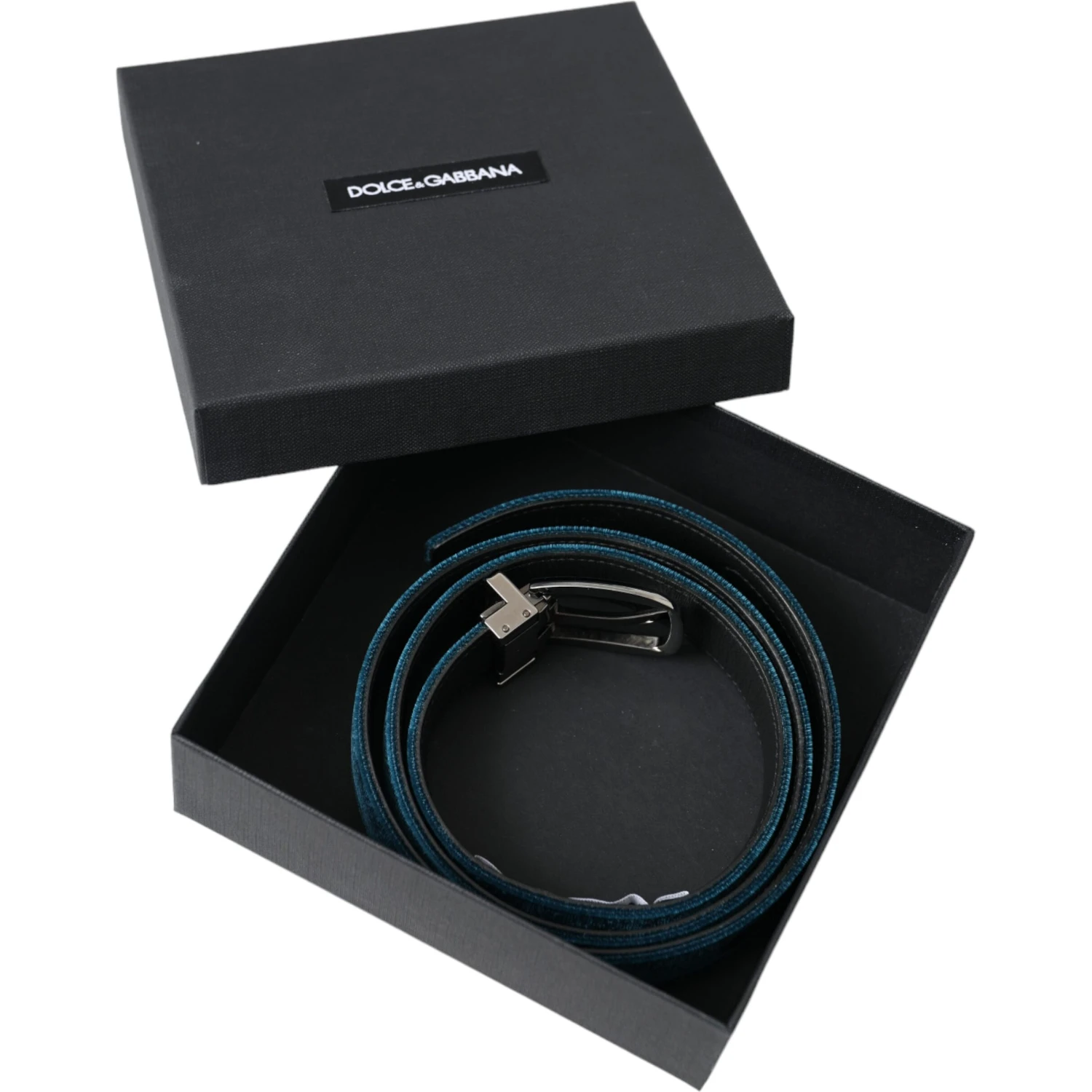 Blue Velvet Leather Silver Metal Buckle Belt