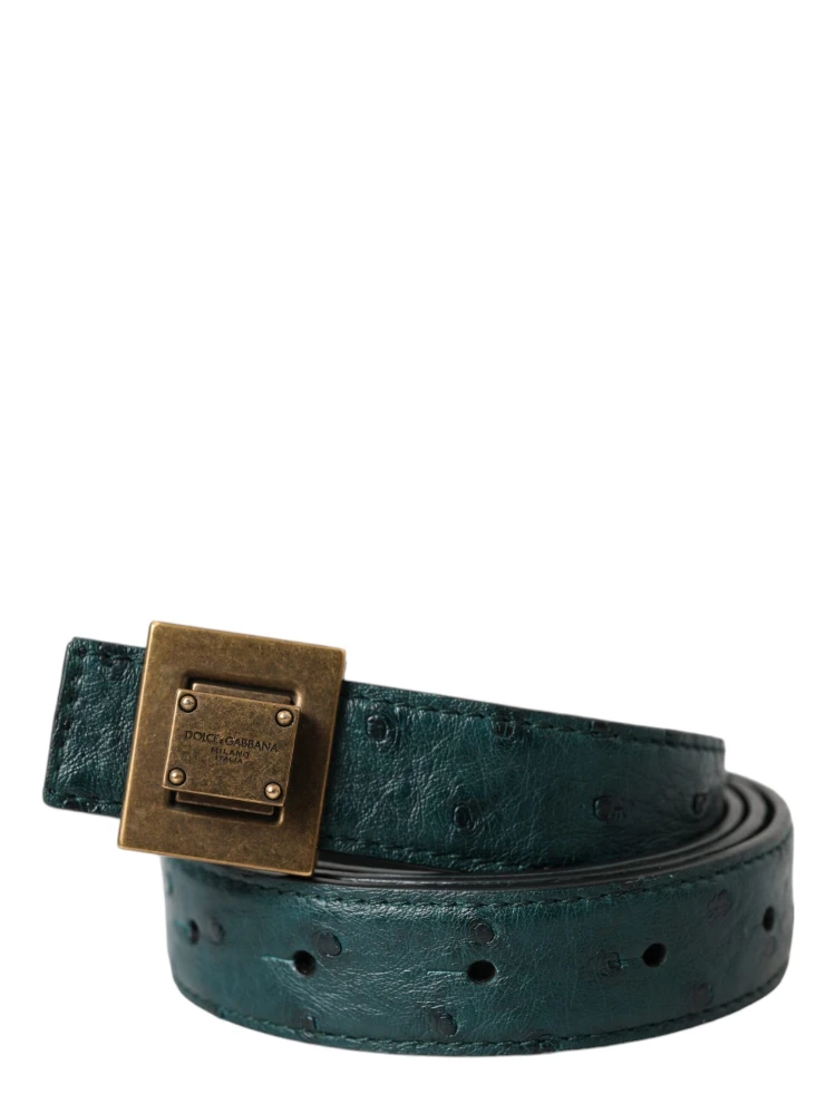 Dark Green Leather Square Metal Buckle Belt