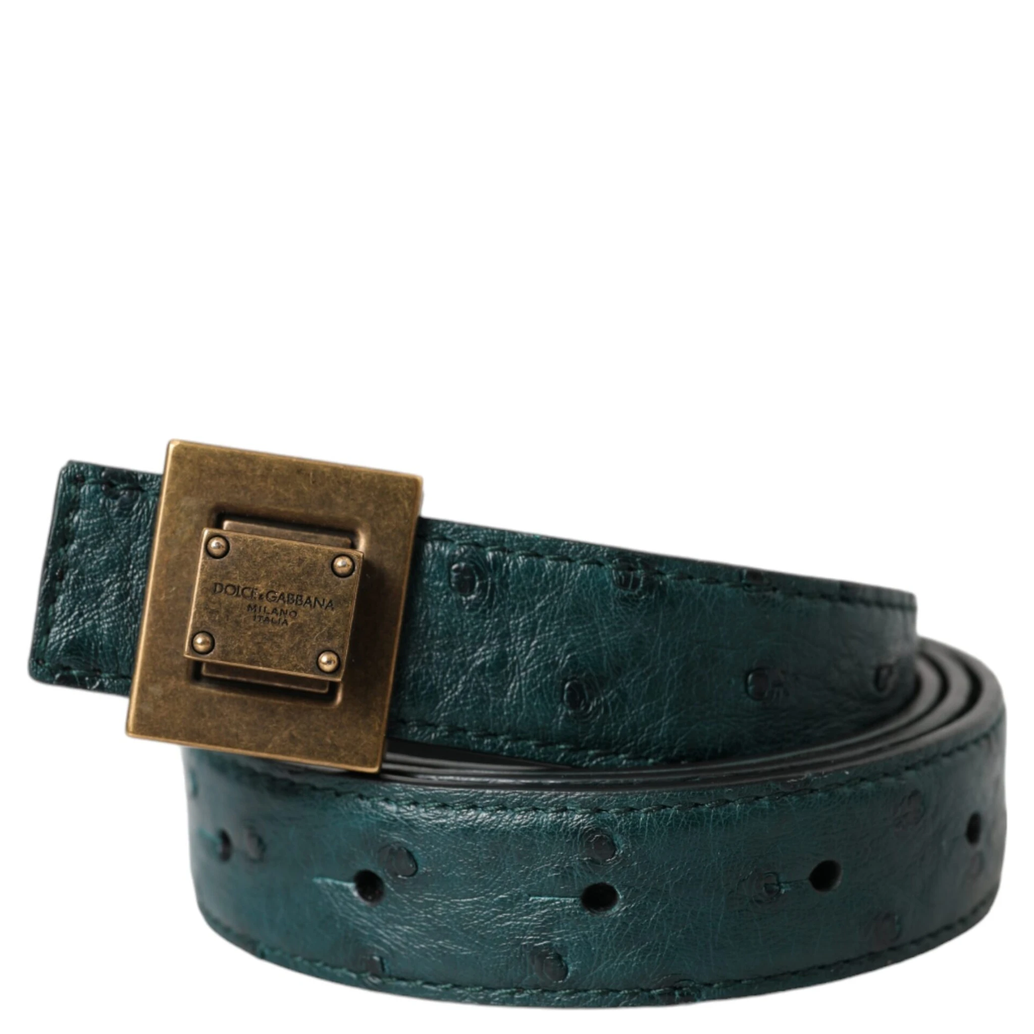 Dark Green Leather Square Metal Buckle Belt