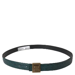 Dark Green Leather Square Metal Buckle Belt