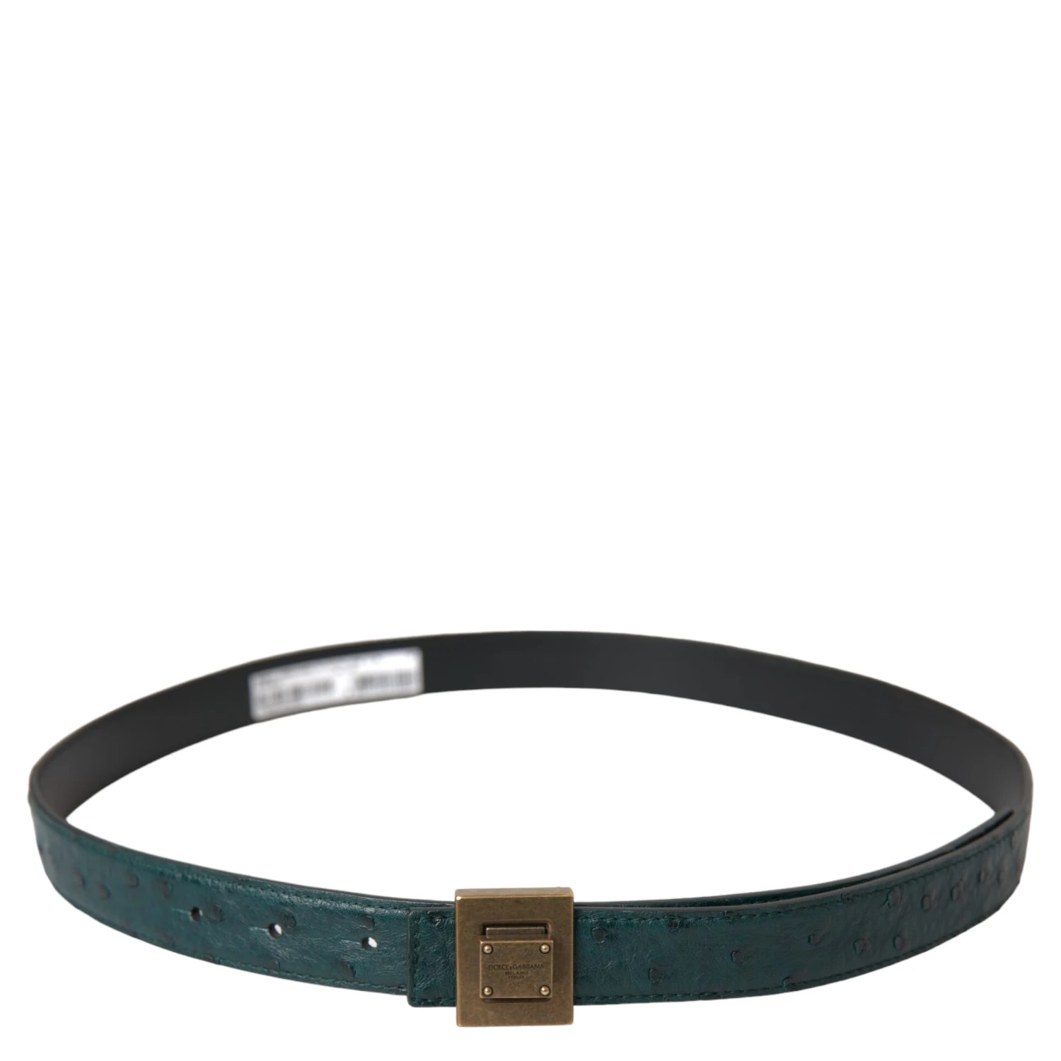 Dark Green Leather Square Metal Buckle Belt