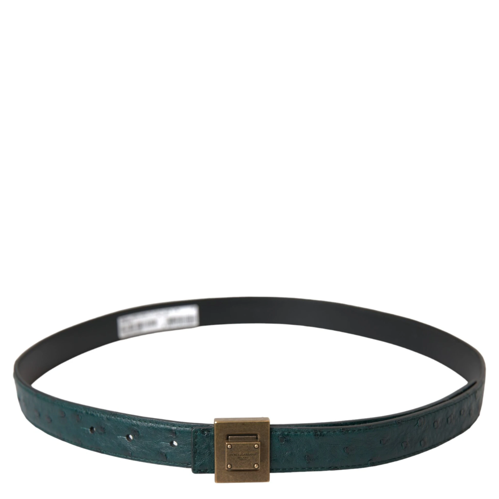 Dark Green Leather Square Metal Buckle Belt