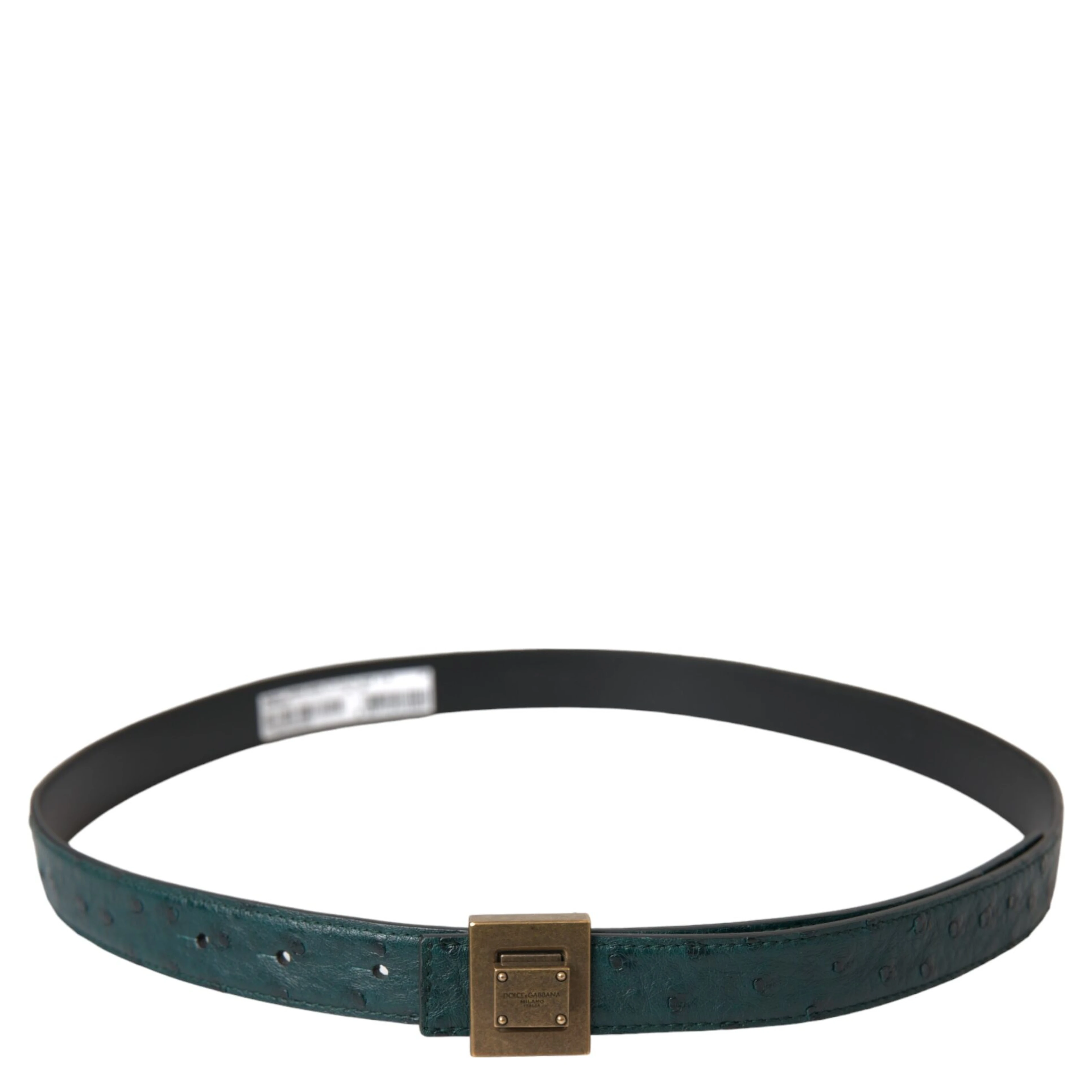 Dark Green Leather Square Metal Buckle Belt