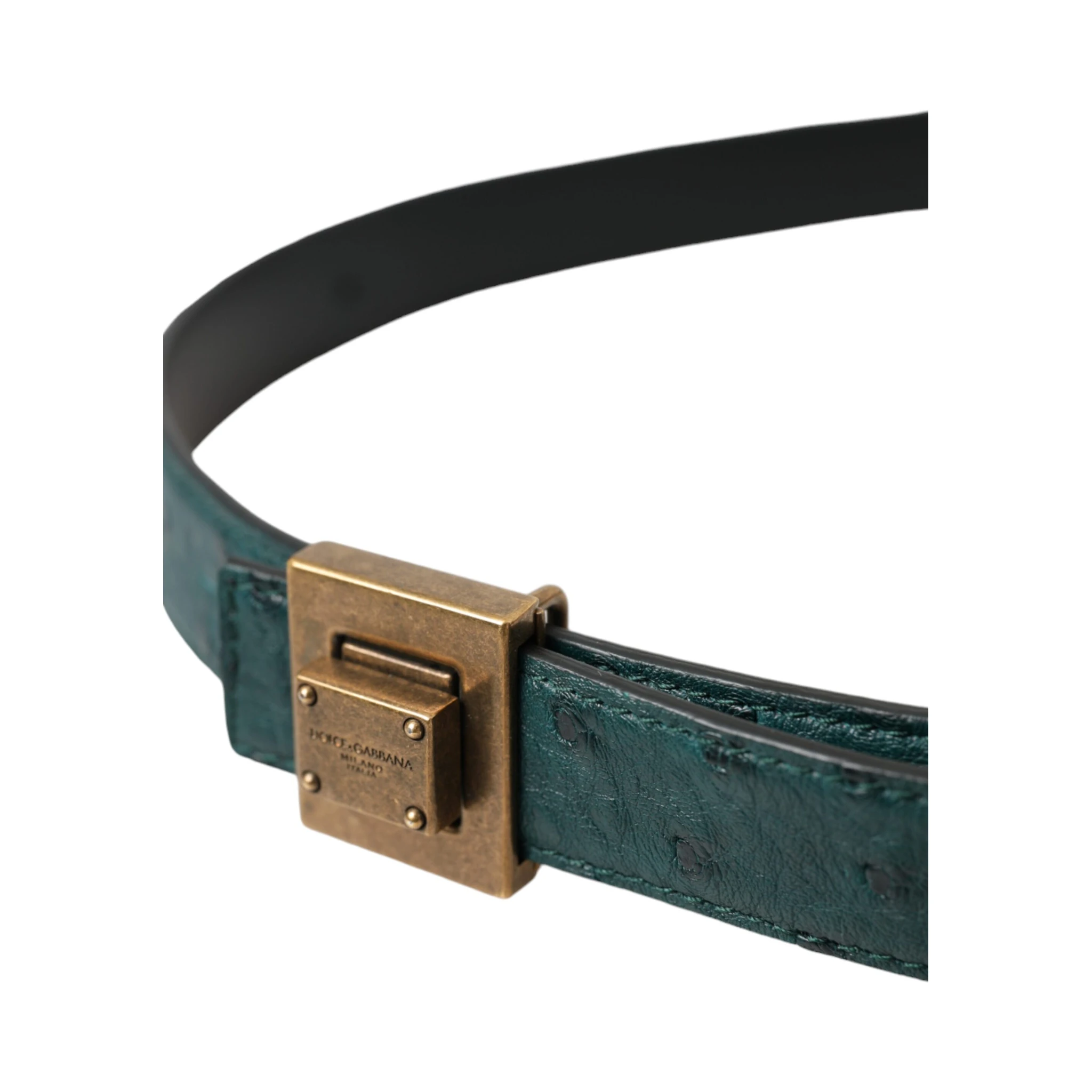 Dark Green Leather Square Metal Buckle Belt