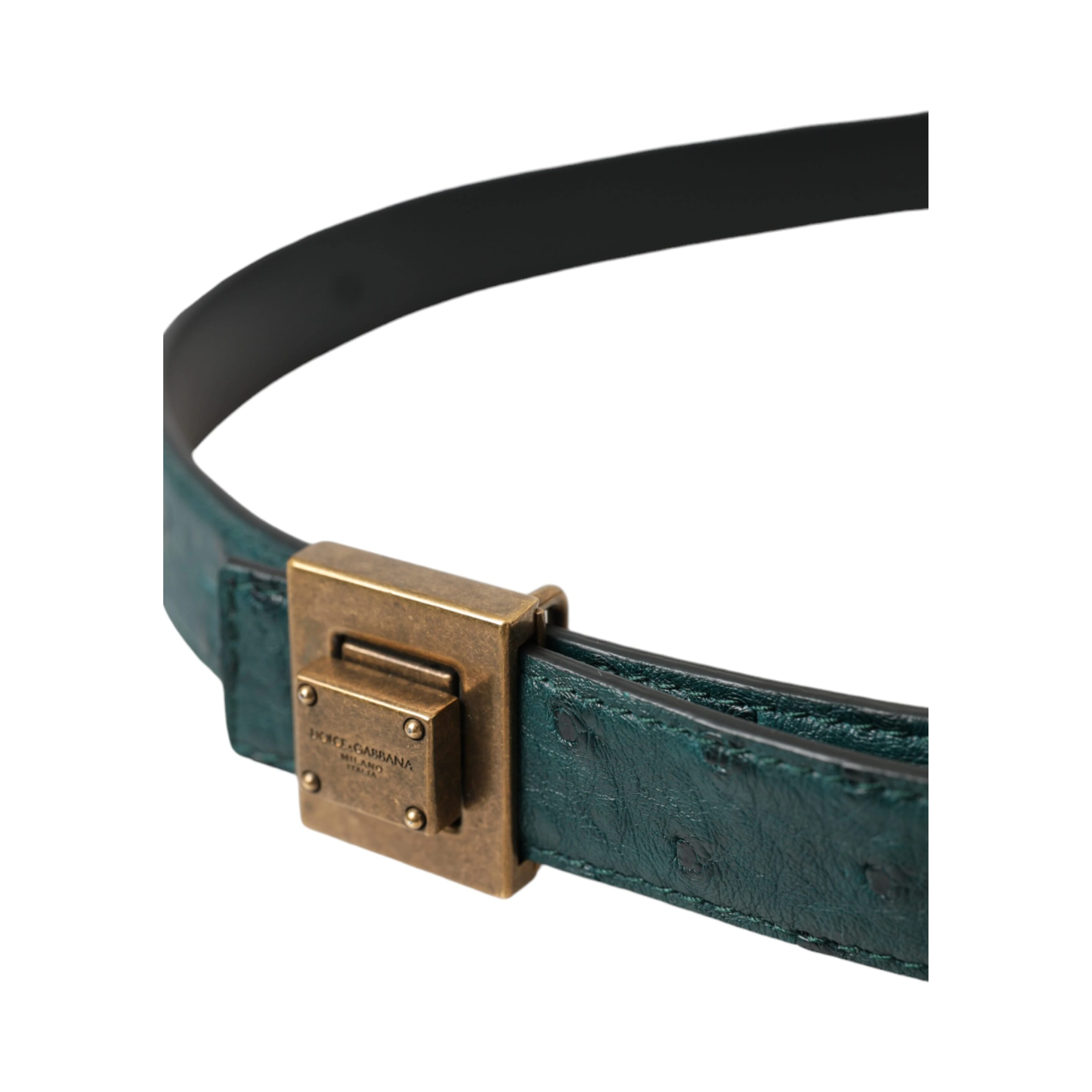 Dark Green Leather Square Metal Buckle Belt