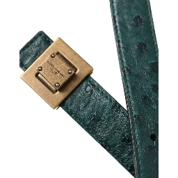 Dark Green Leather Square Metal Buckle Belt