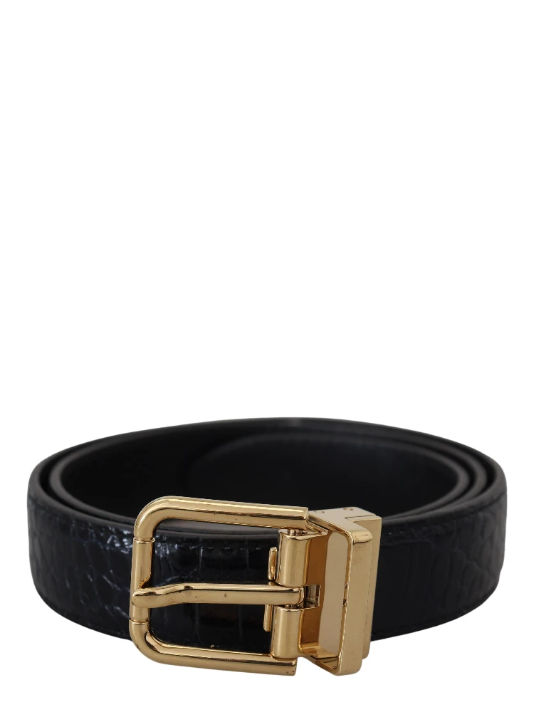 Black Exotic Leather Gold Metal Buckle Belt alternative