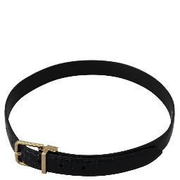 Black Exotic Leather Gold Metal Buckle Belt
