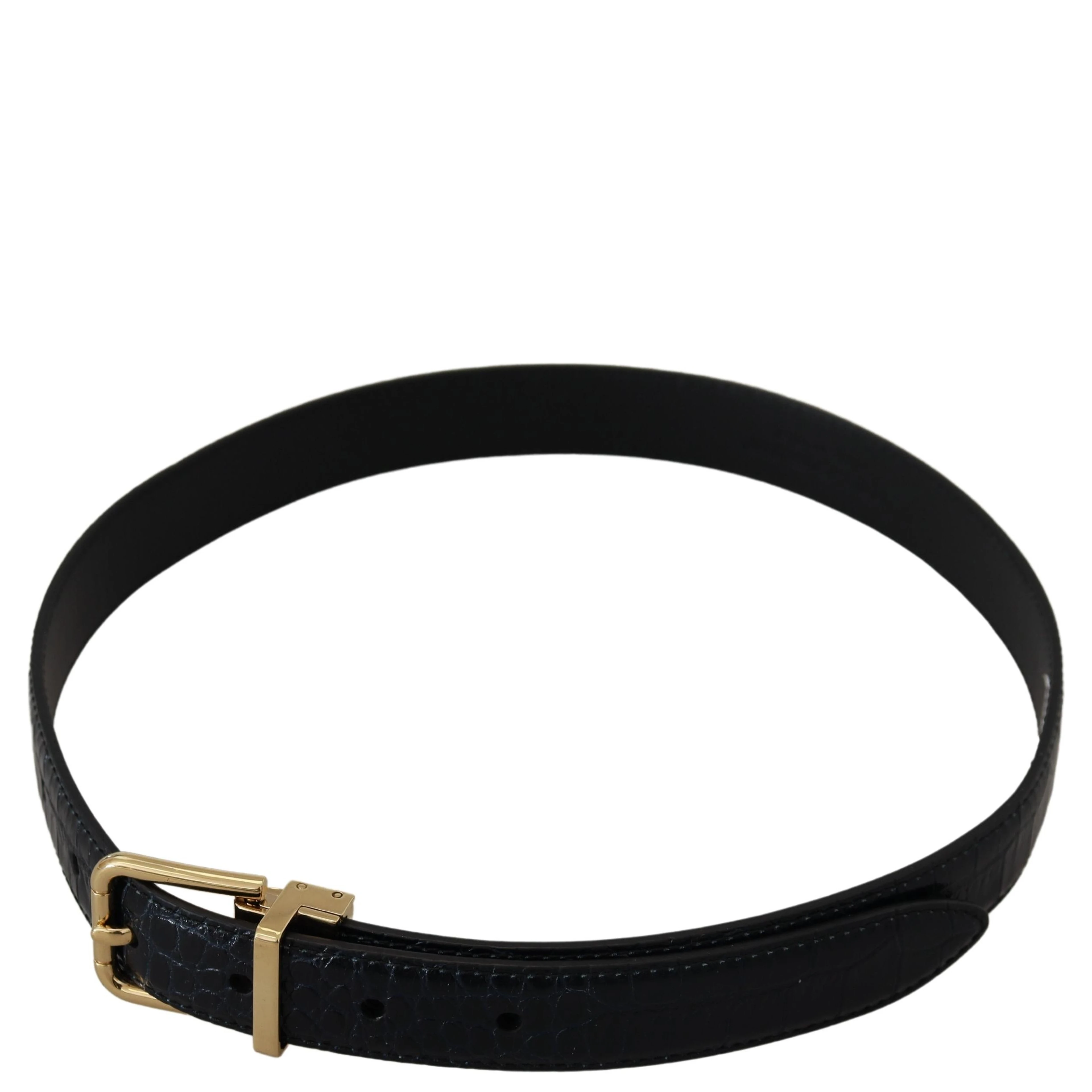 Black Exotic Leather Gold Metal Buckle Belt