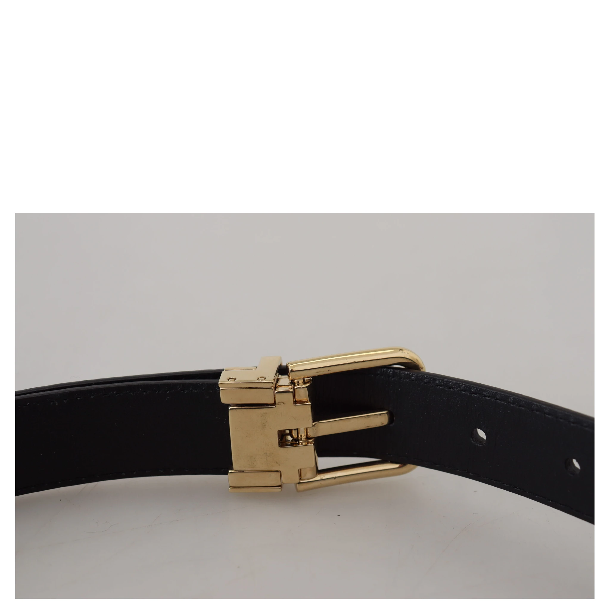 Black Exotic Leather Gold Metal Buckle Belt