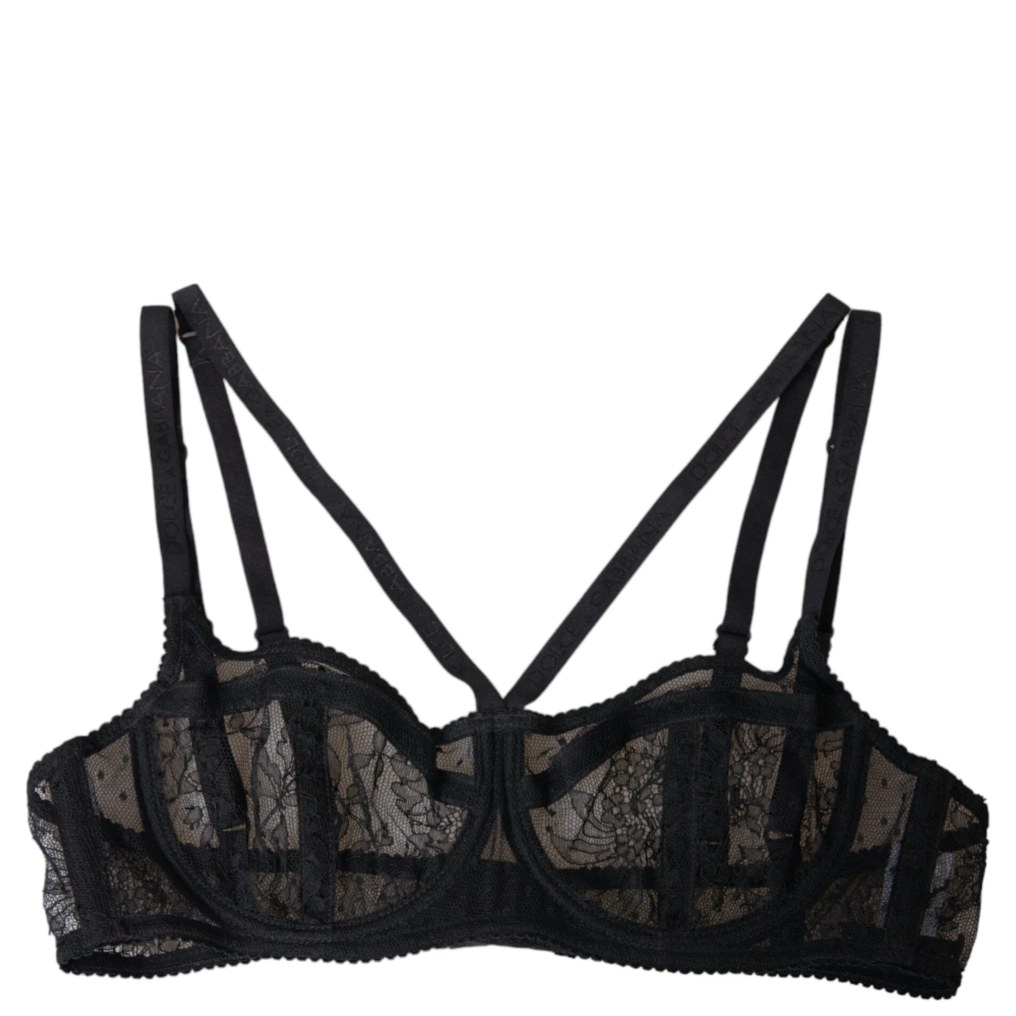 Black Floral Lace Nylon Balconcino Bra Underwear