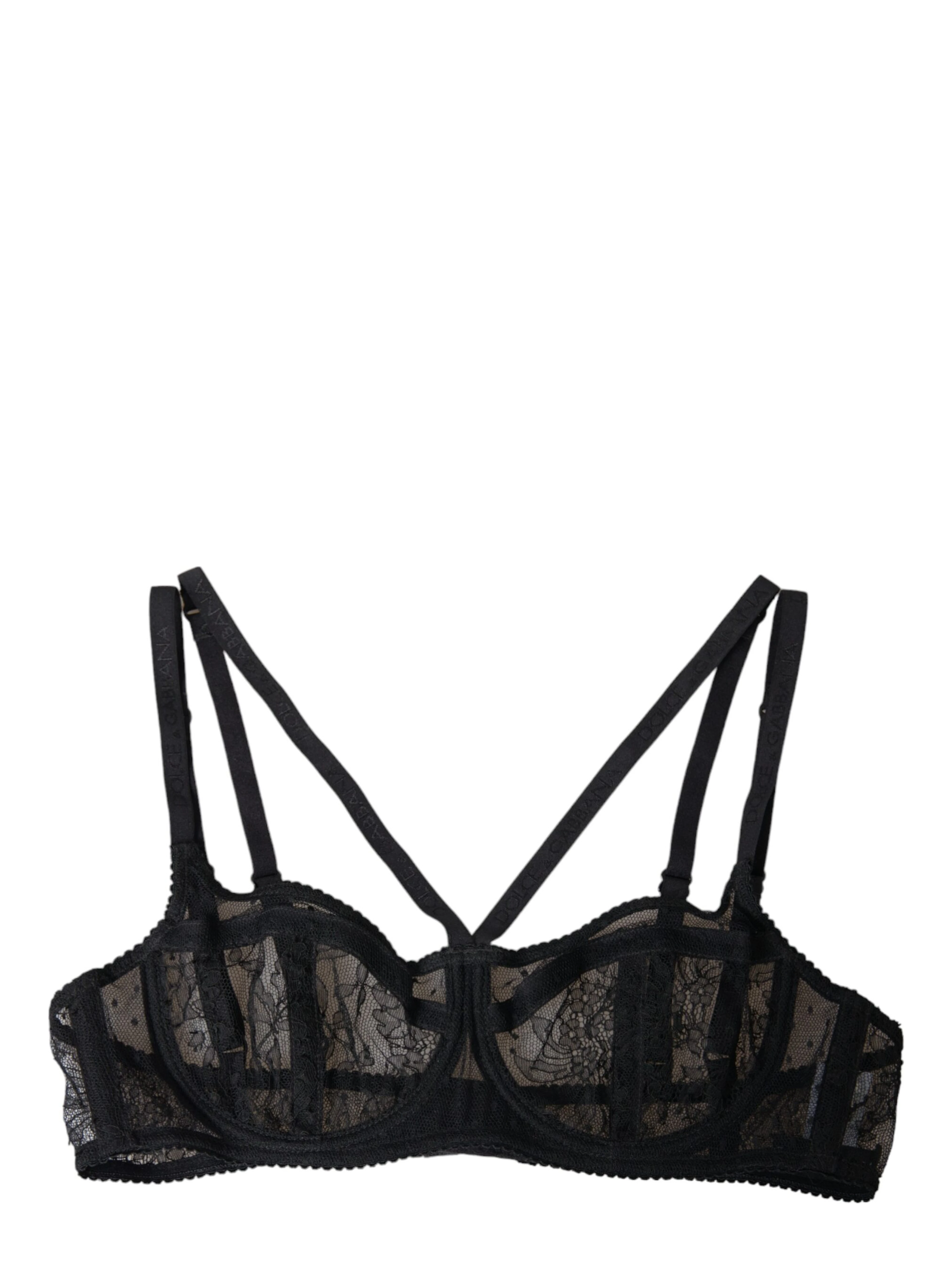Black Floral Lace Nylon Balconcino Bra Underwear