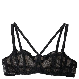 Black Floral Lace Nylon Balconcino Bra Underwear