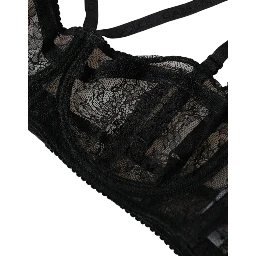 Black Floral Lace Nylon Balconcino Bra Underwear