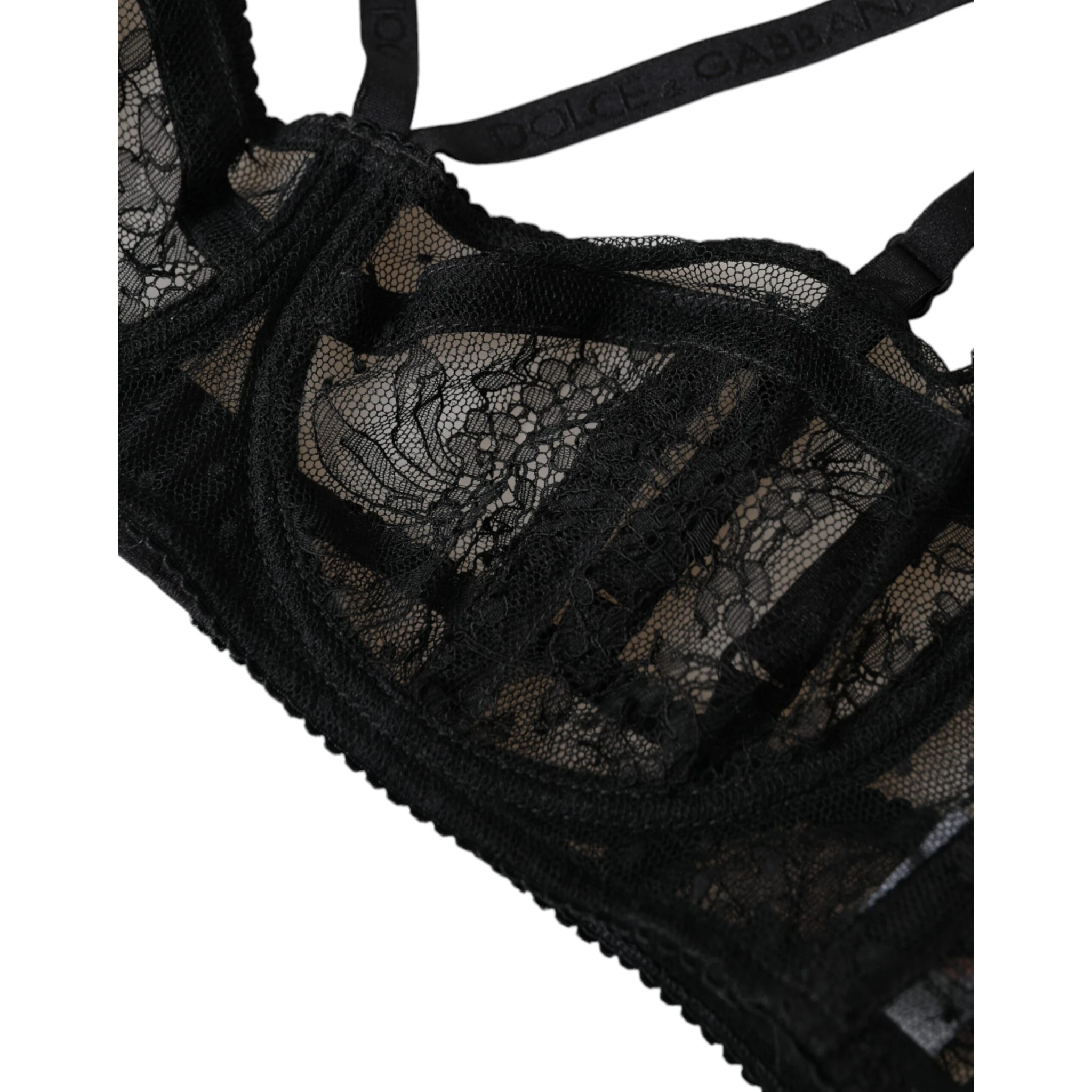 Black Floral Lace Nylon Balconcino Bra Underwear