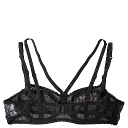 Black Floral Lace Nylon Balconcino Bra Underwear