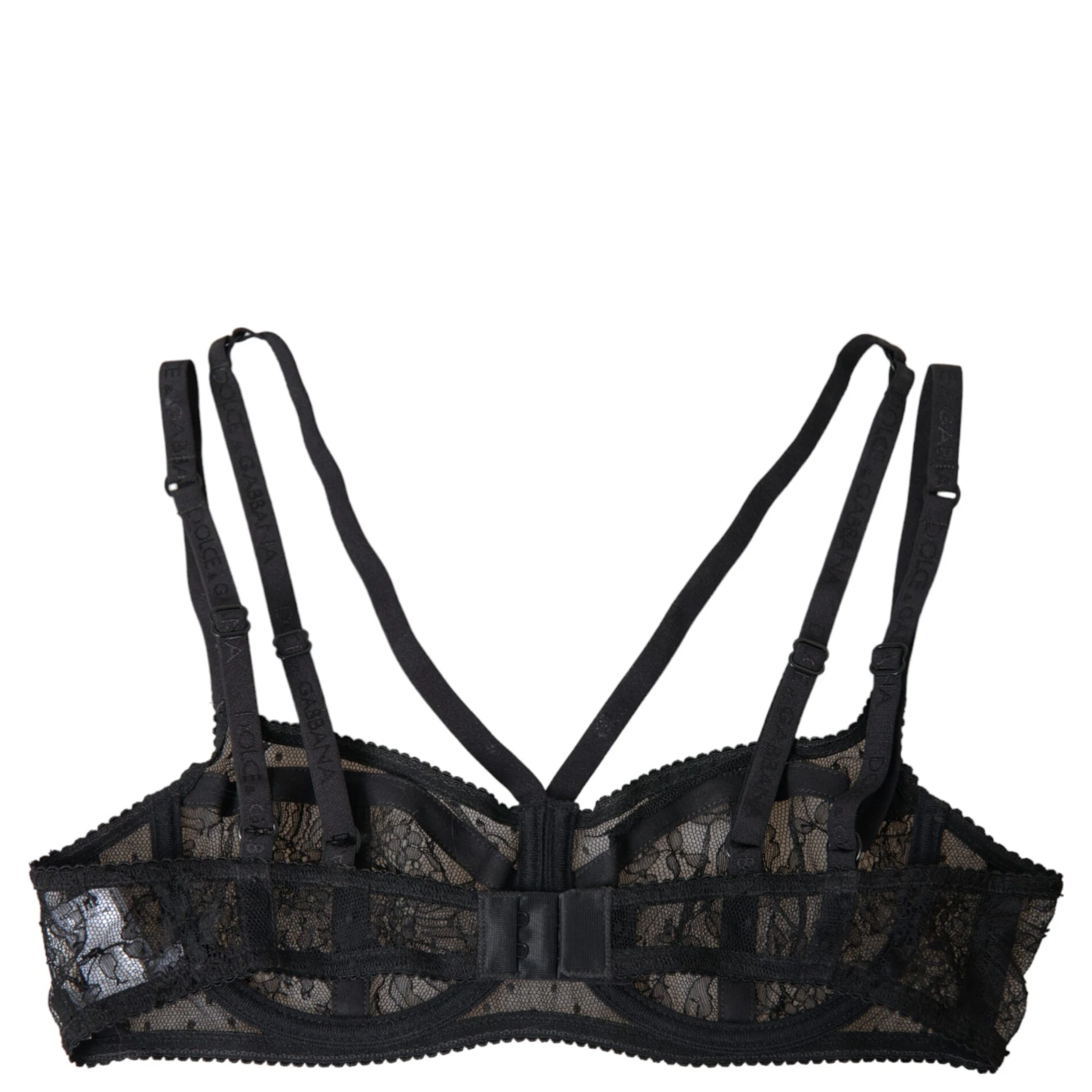 Black Floral Lace Nylon Balconcino Bra Underwear