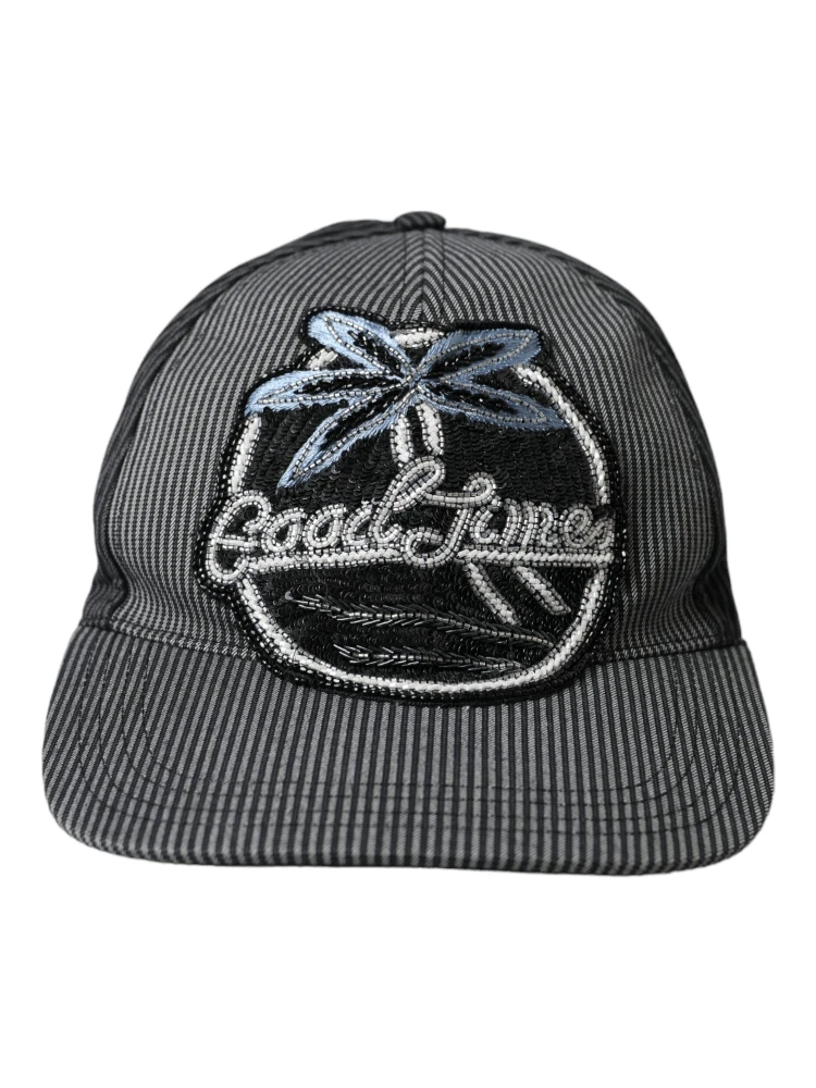 Black Cotton Embellished Baseball Hat Men