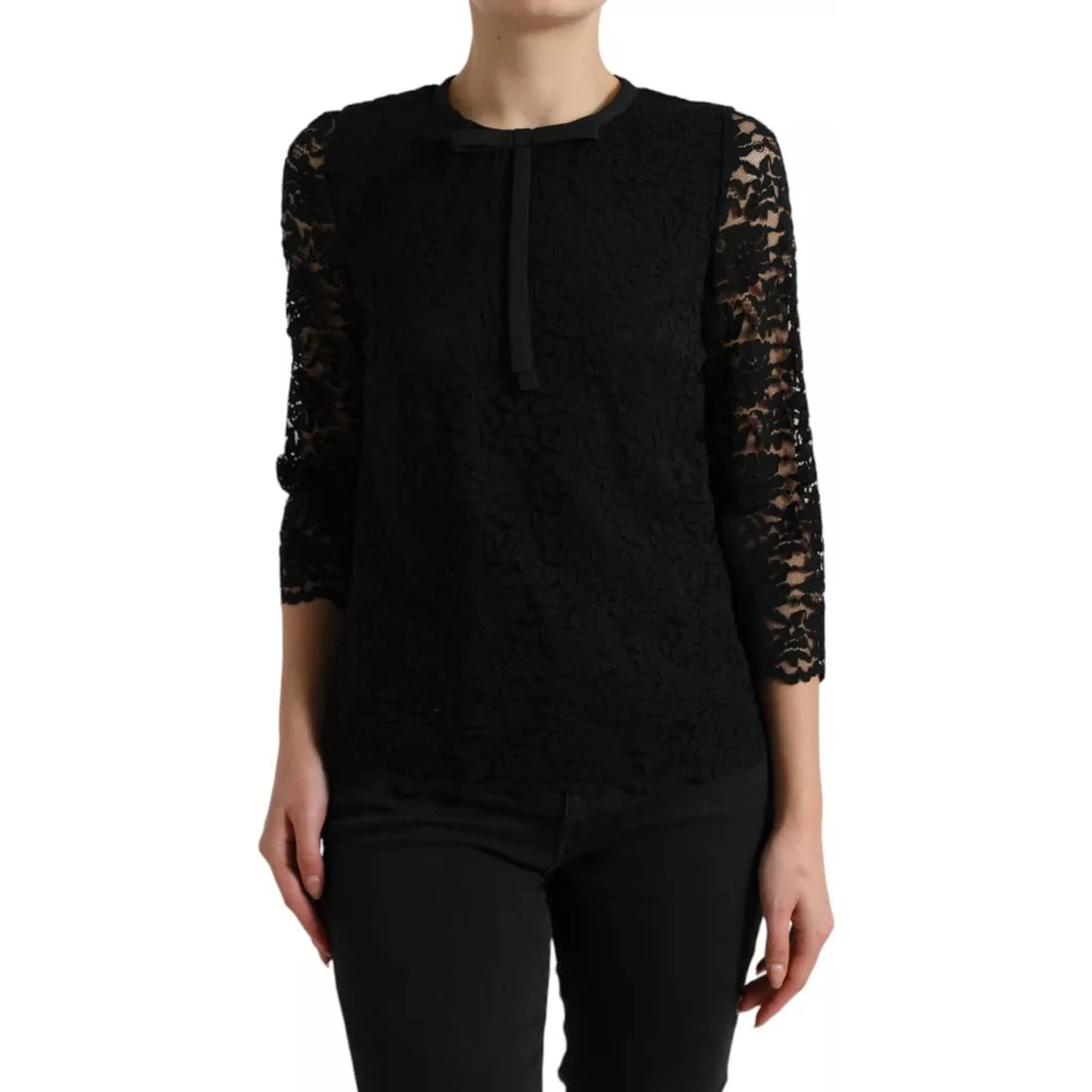 Black Floral Lace Blouse T-shirt Staff Top