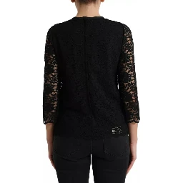 Black Floral Lace Blouse T-shirt Staff Top