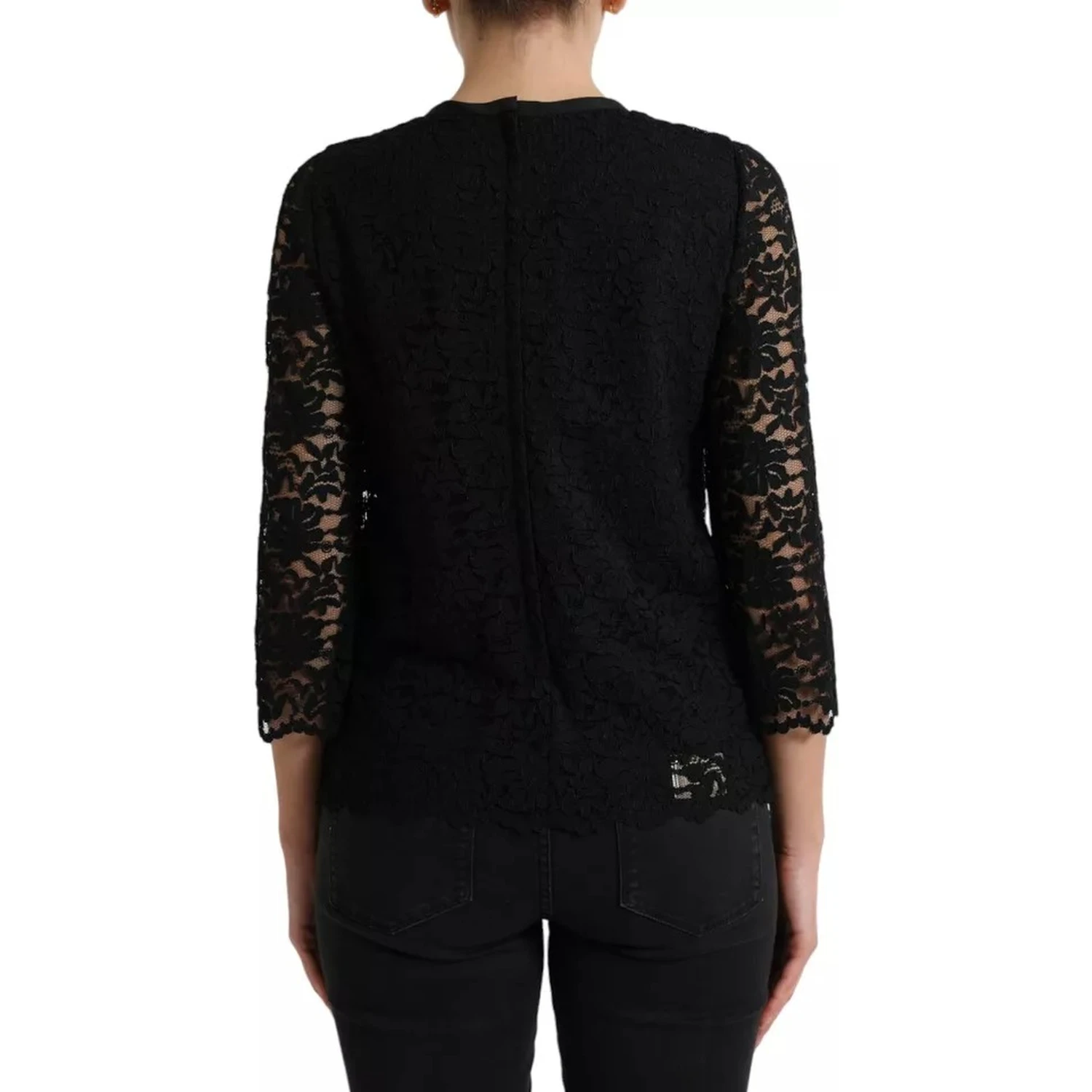Black Floral Lace Blouse T-shirt Staff Top