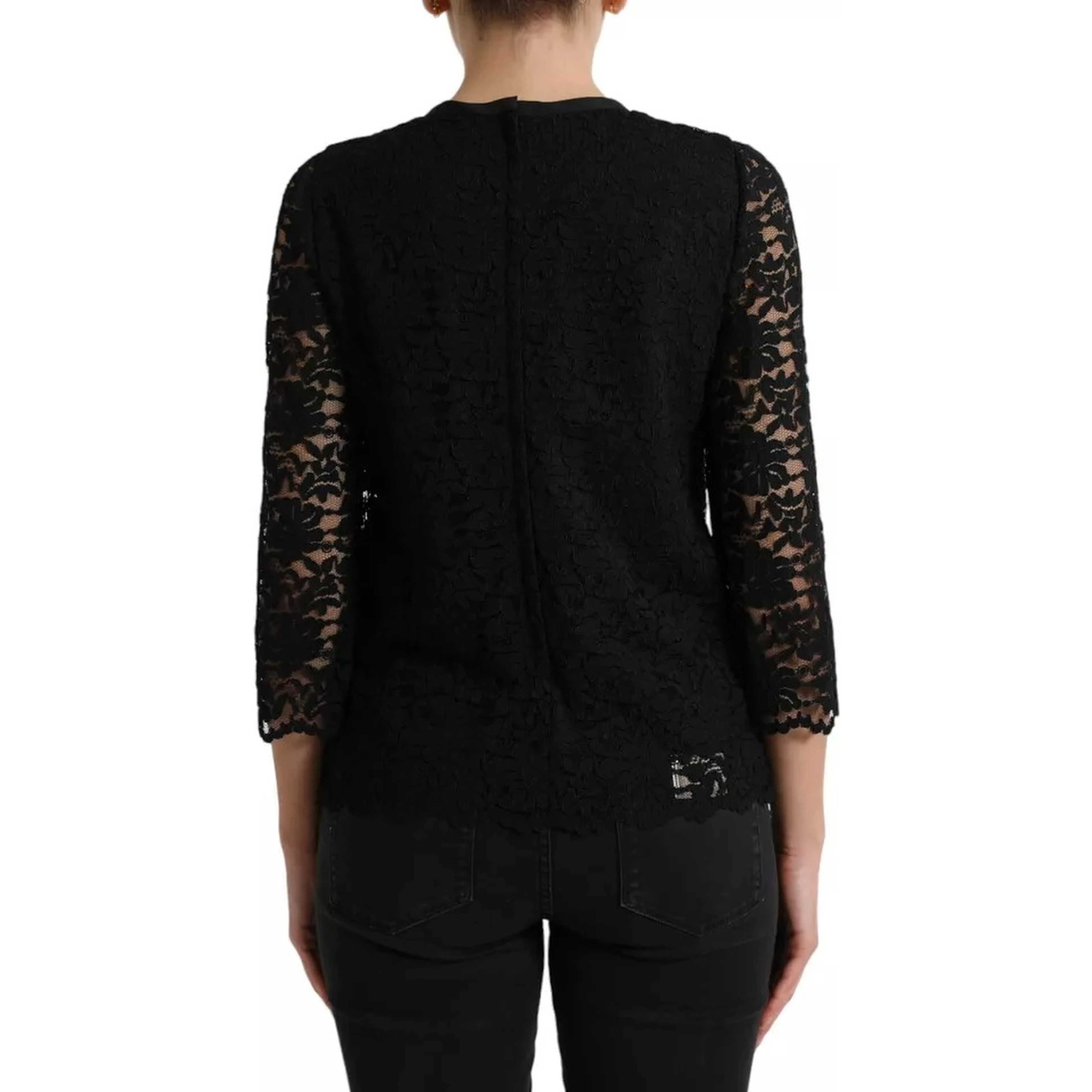 Black Floral Lace Blouse T-shirt Staff Top