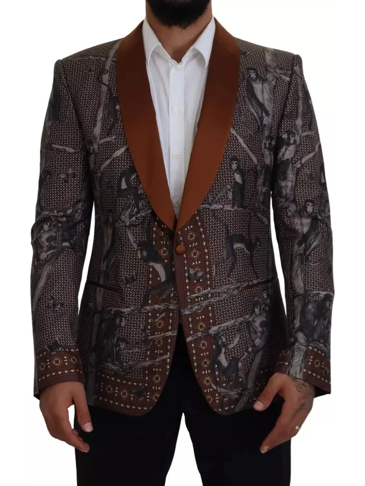 Bronze Monkey Print Silk Slim Jacket Blazer