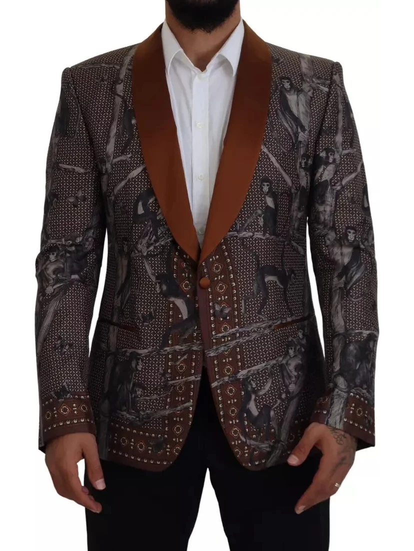 Bronze Monkey Print Silk Slim Jacket Blazer
