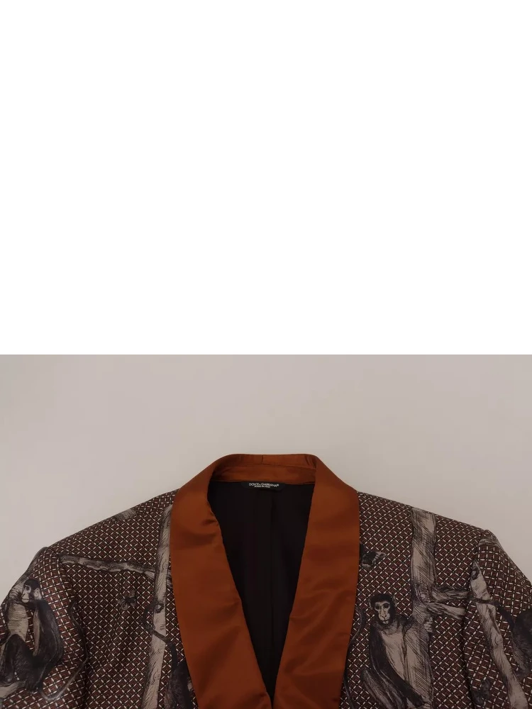Bronze Monkey Print Silk Slim Jacket Blazer alternative