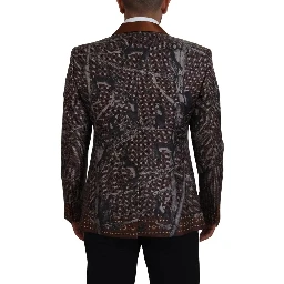Bronze Monkey Print Silk Slim Jacket Blazer