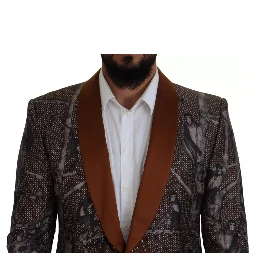 Bronze Monkey Print Silk Slim Jacket Blazer