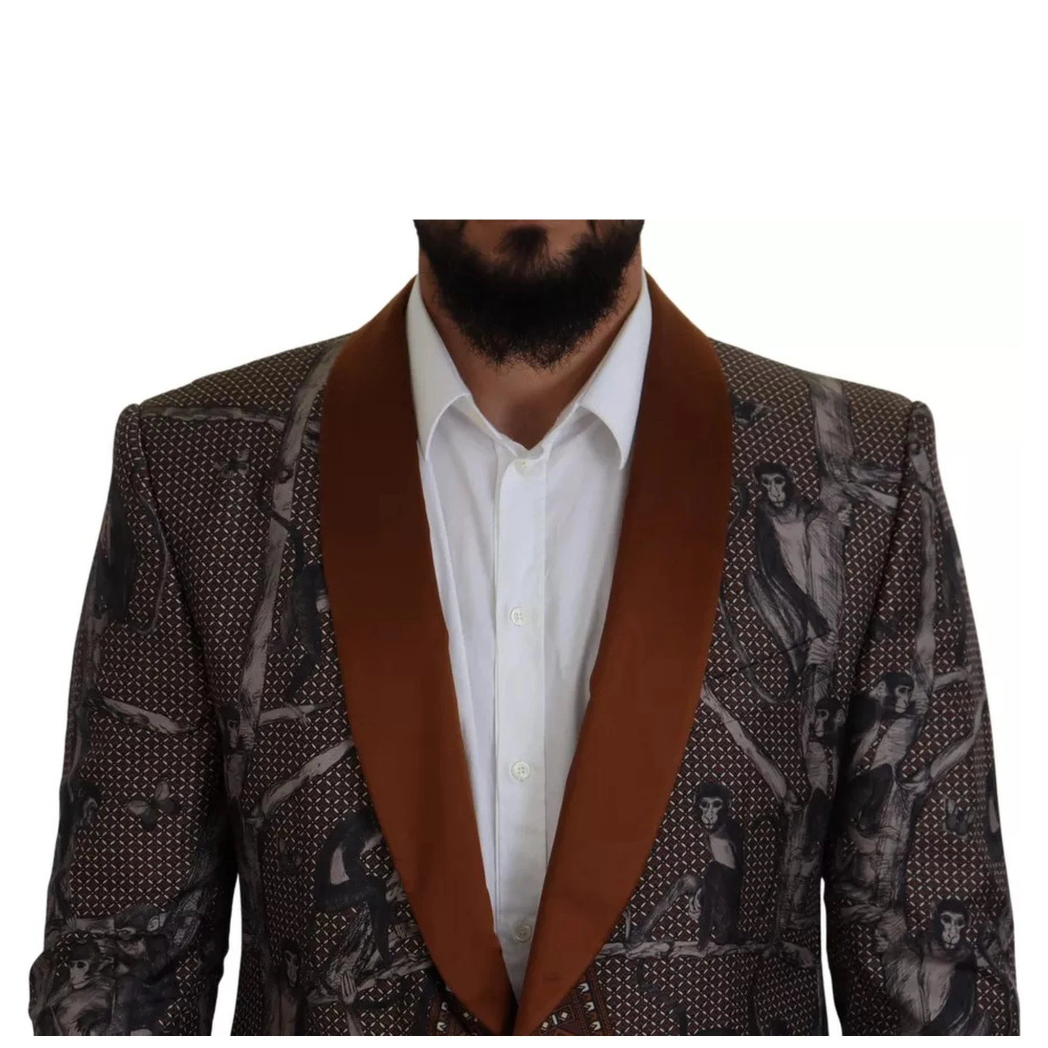 Bronze Monkey Print Silk Slim Jacket Blazer